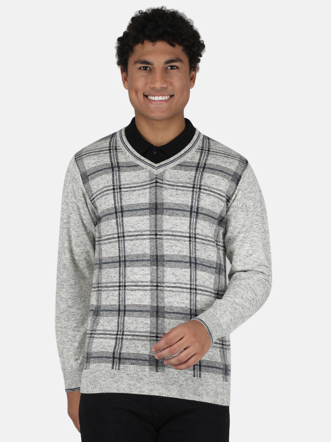 

Monte Carlo Men Grey & Black Checked Pullover