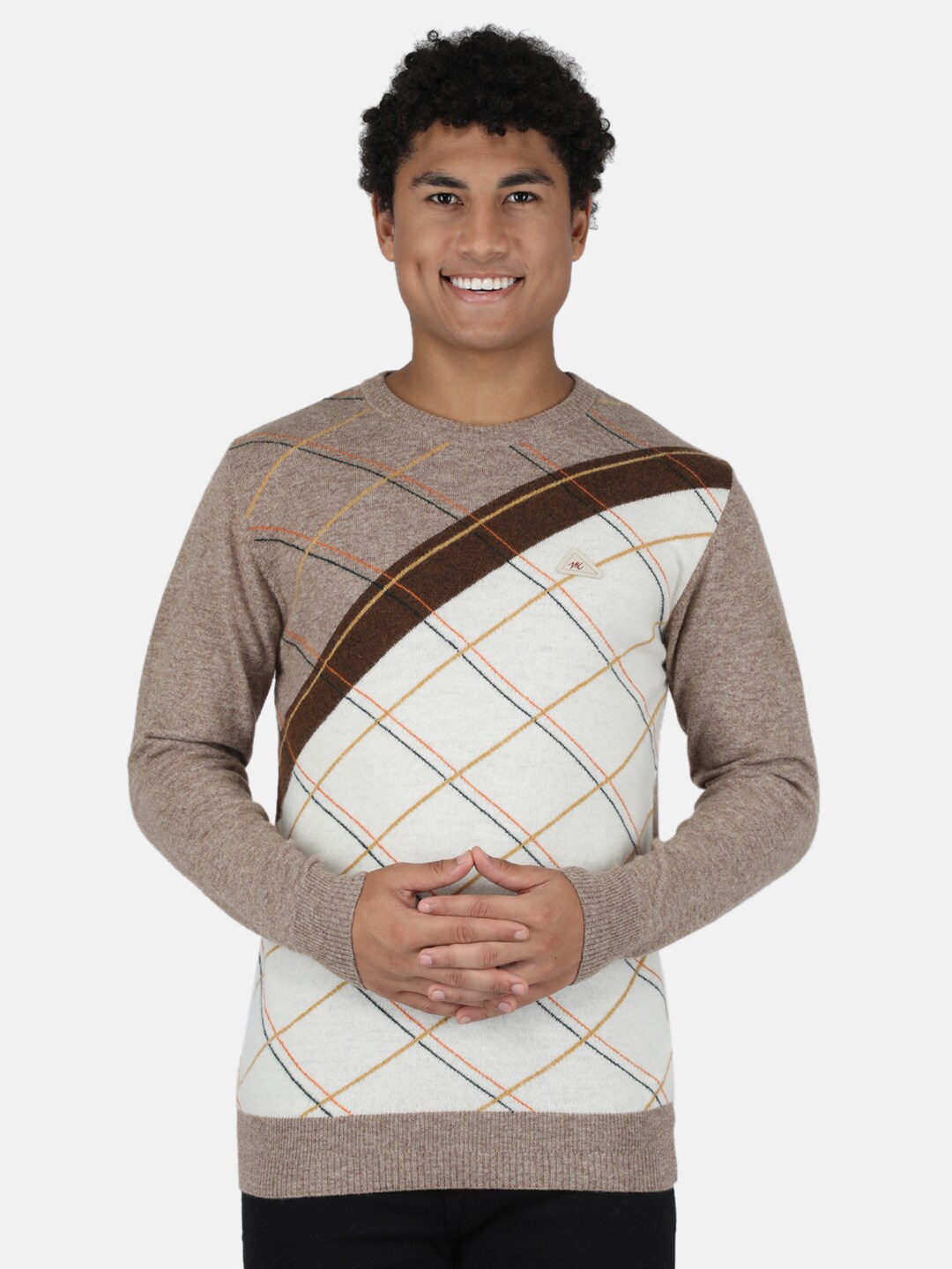 

Monte Carlo Men Brown & White Checked Pullover