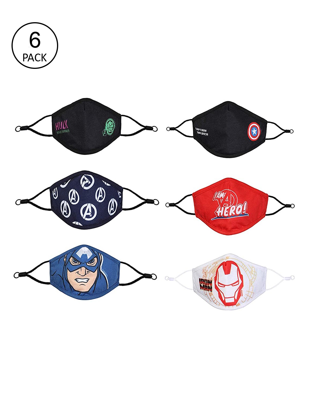 

Bodycare Kids Boys Pack Of 6 Assorted 3-Ply Avengers Printed Outdoor Masks