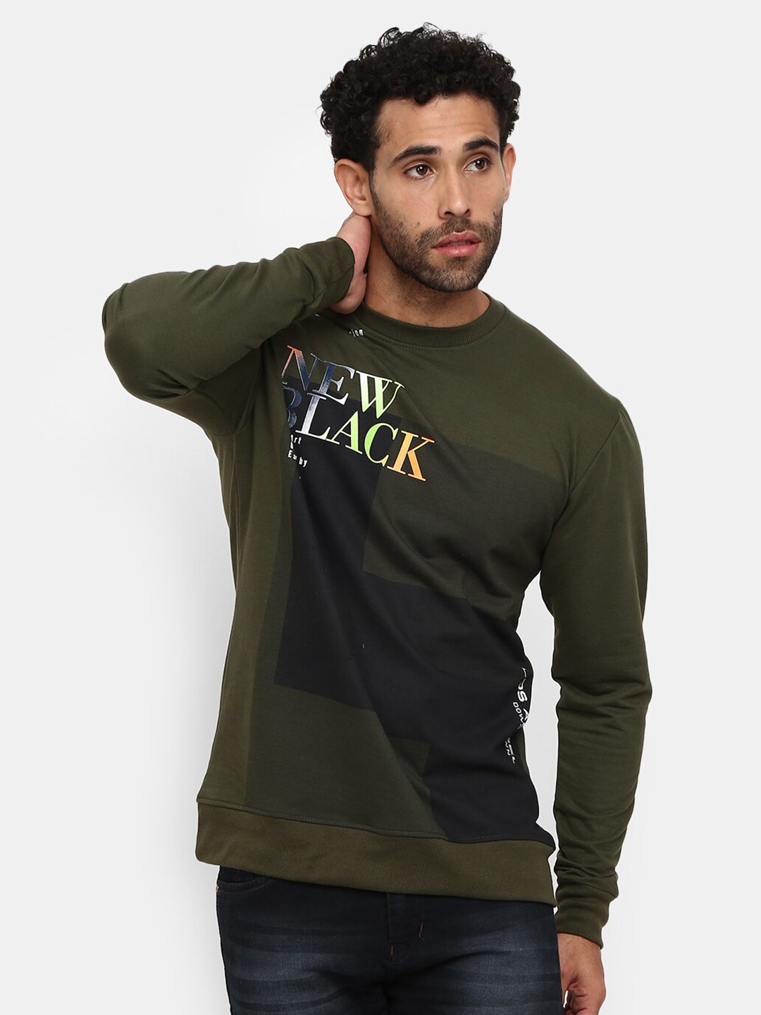 

V-Mart Men Olive Green & White Typography Printed Slim Fit T-shirt