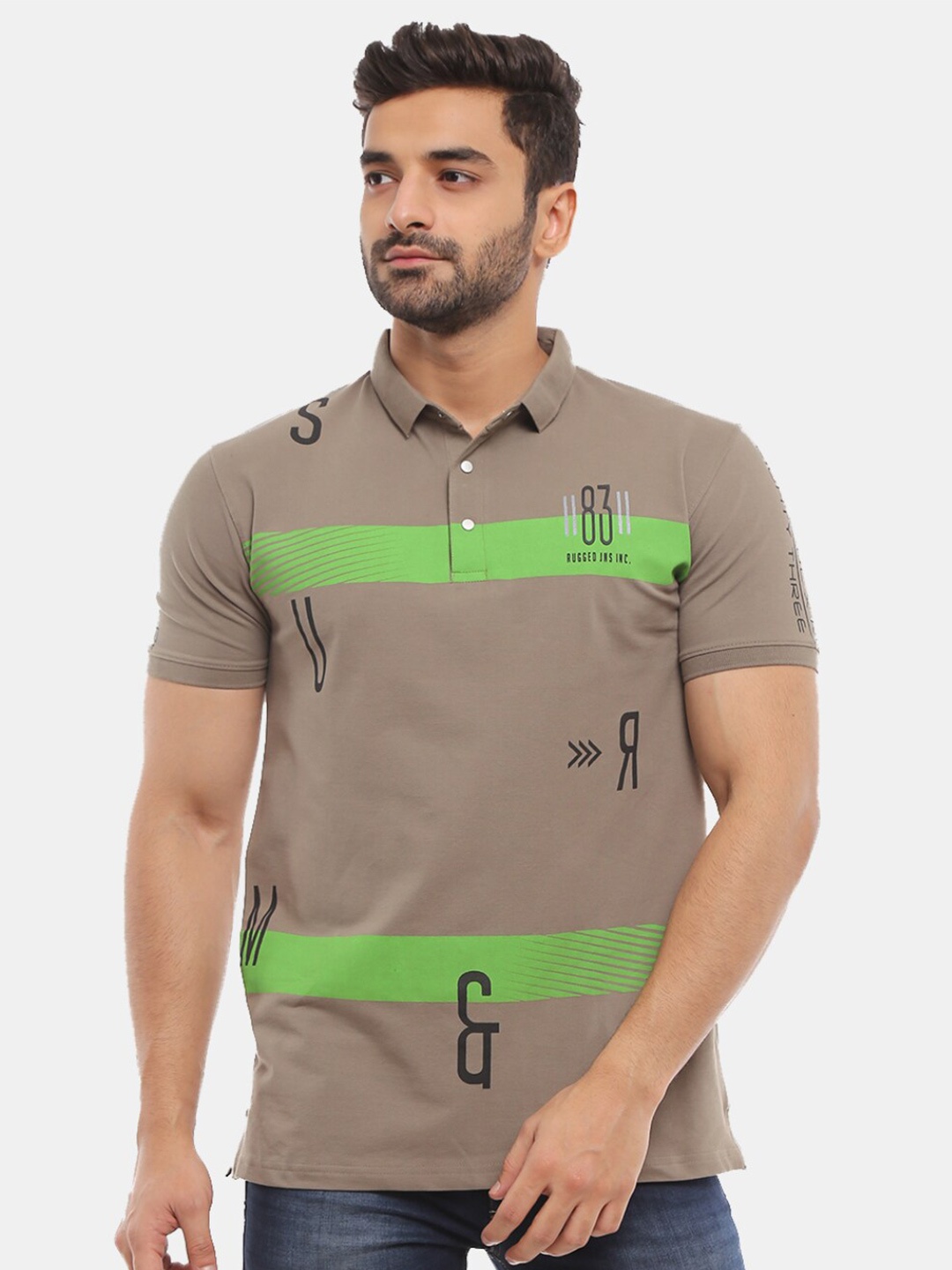 

V-Mart Men Olive Green Printed Polo Collar T-shirt