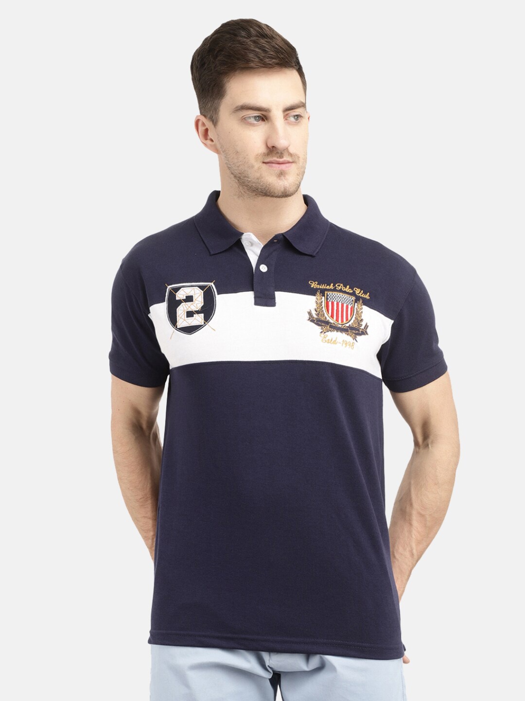 

V-Mart Men Navy Blue Colourblocked Polo Collar T-shirt