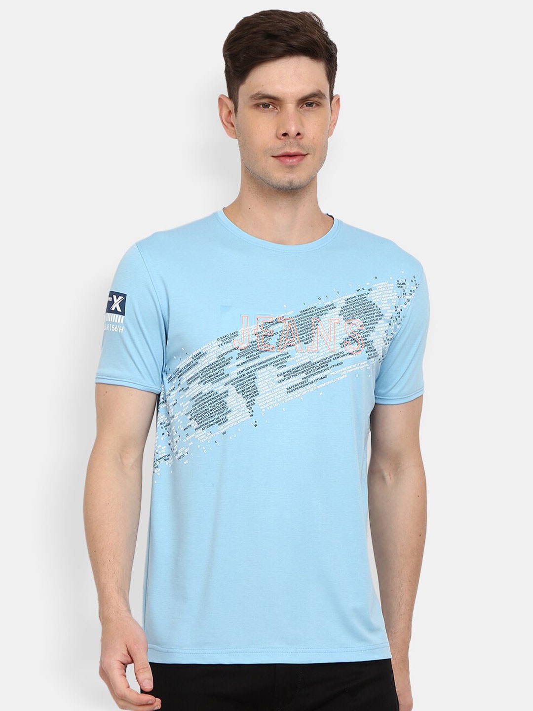 

V-Mart Men Blue Printed Raw Edge Slim Fit T-shirt