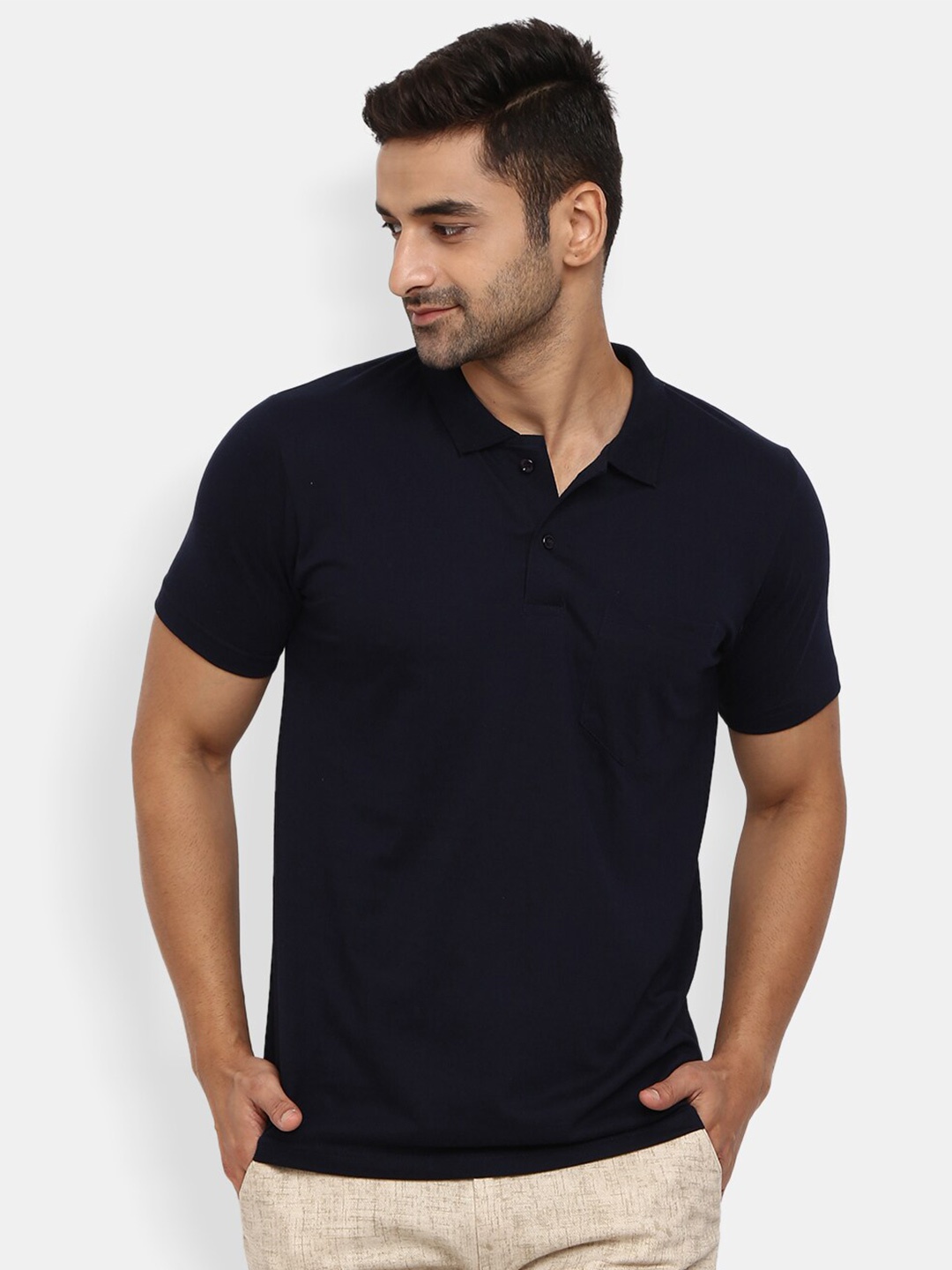 

V-Mart Men Navy Blue Polo Collar Slim Fit T-shirt