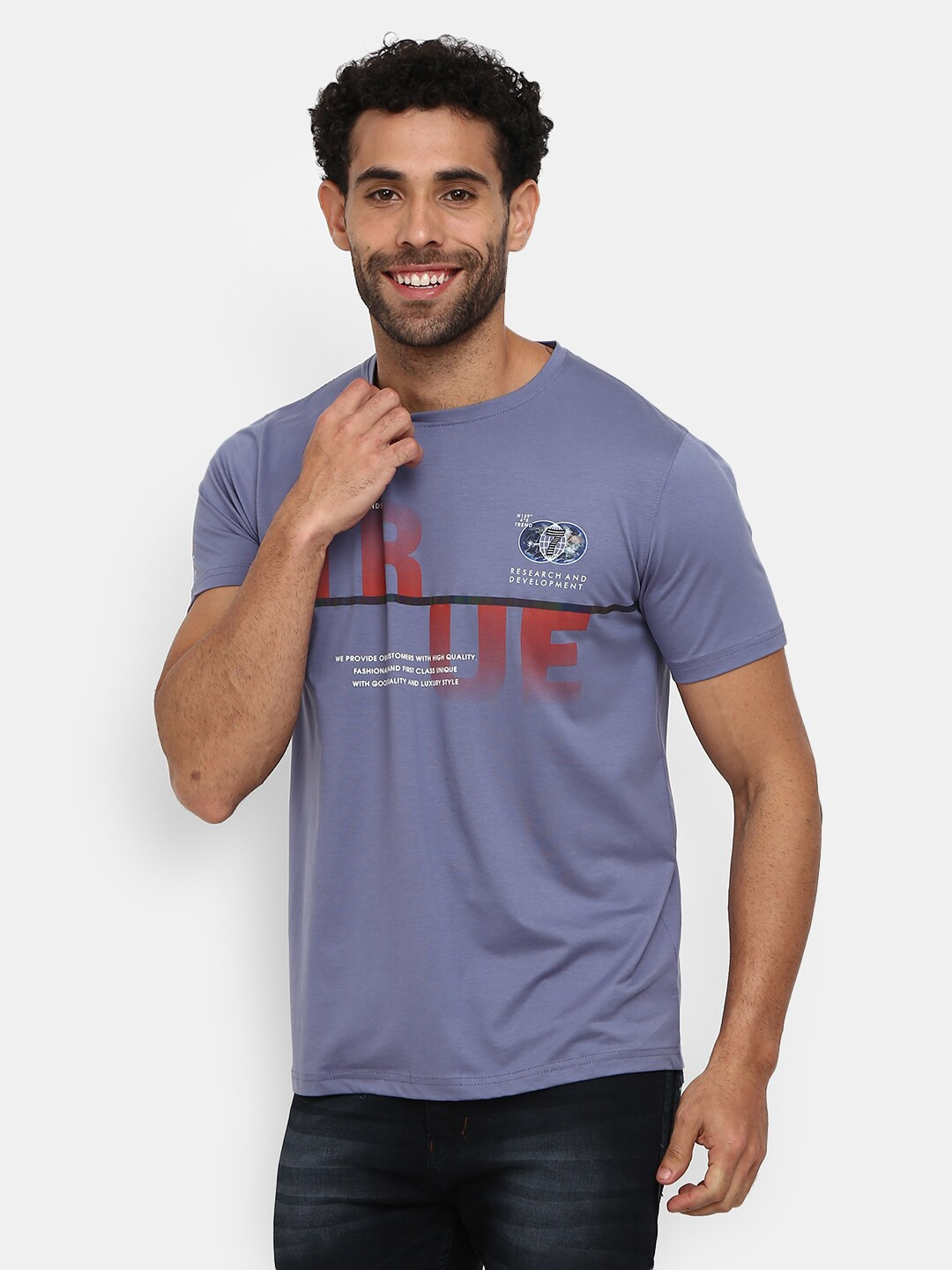 

V-Mart Men Blue Typography Printed Slim Fit T-shirt