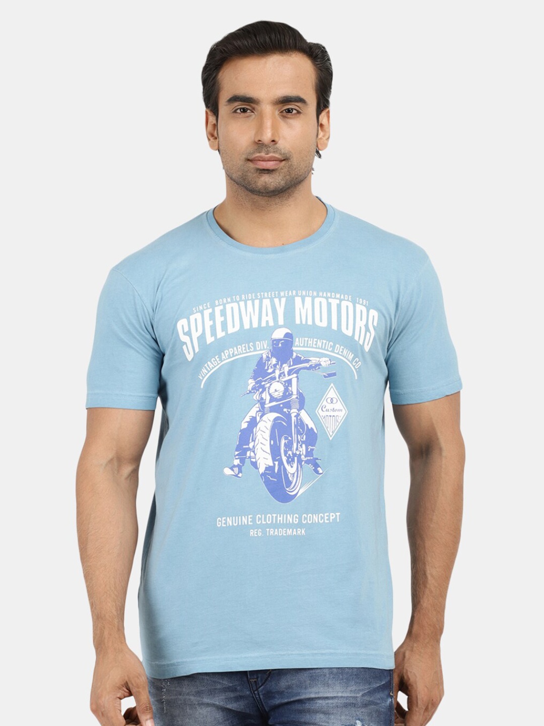 

V-Mart Men Blue Biker Printed T-shirt
