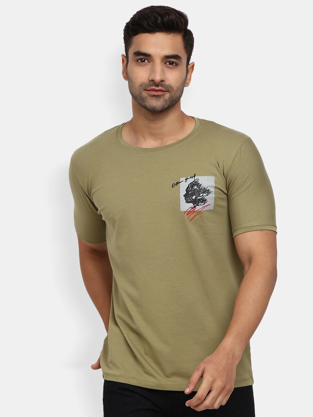 

V-Mart Men Olive Green Round Neck T-shirt