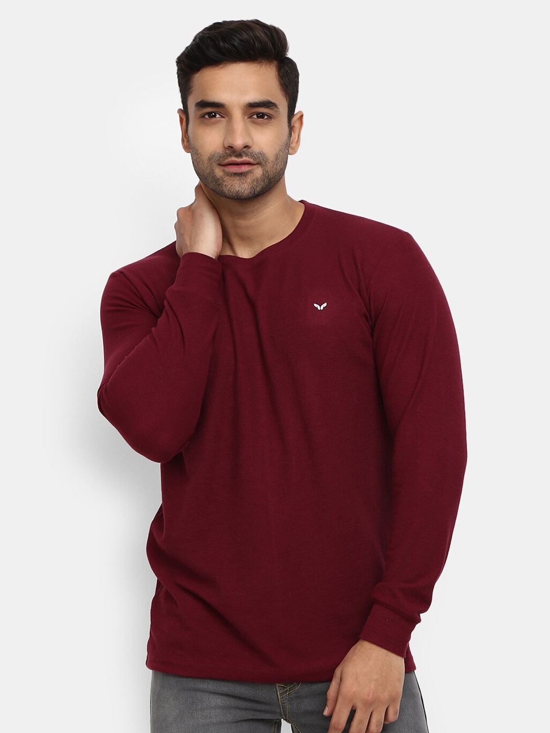 

V-Mart Men Maroon Slim Fit T-shirt