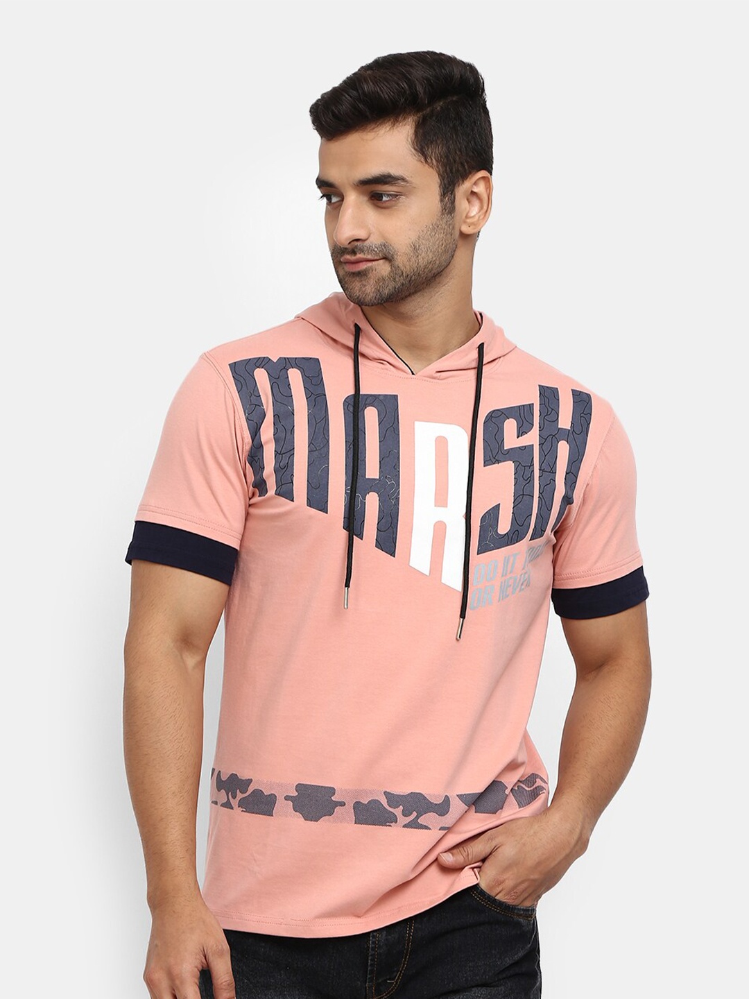 

V-Mart Men Pink Typography Printed Slim Fit CottonT-shirt