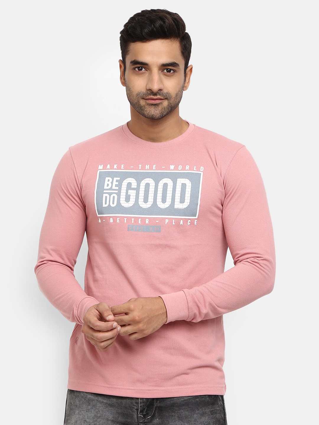 

V-Mart Men Pink Typography Printed Slim Fit T-shirt
