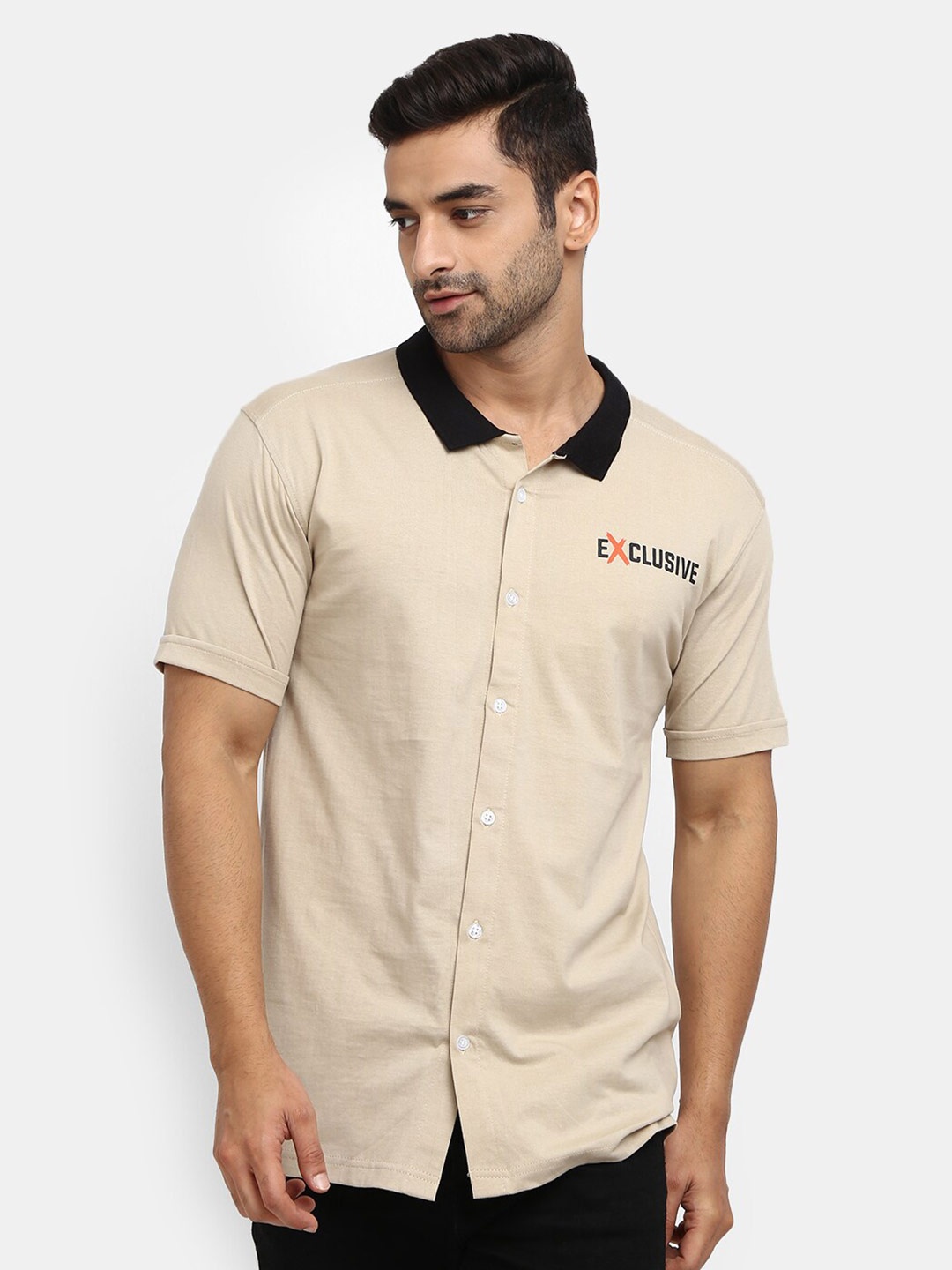 

V-Mart Men Beige Typography Printed Cotton Polo Collar T-shirt