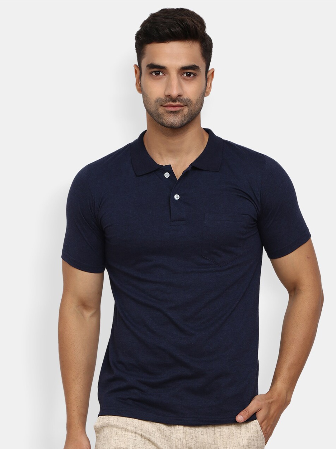 

V-Mart Men Blue Polo Collar Slim Fit T-shirt