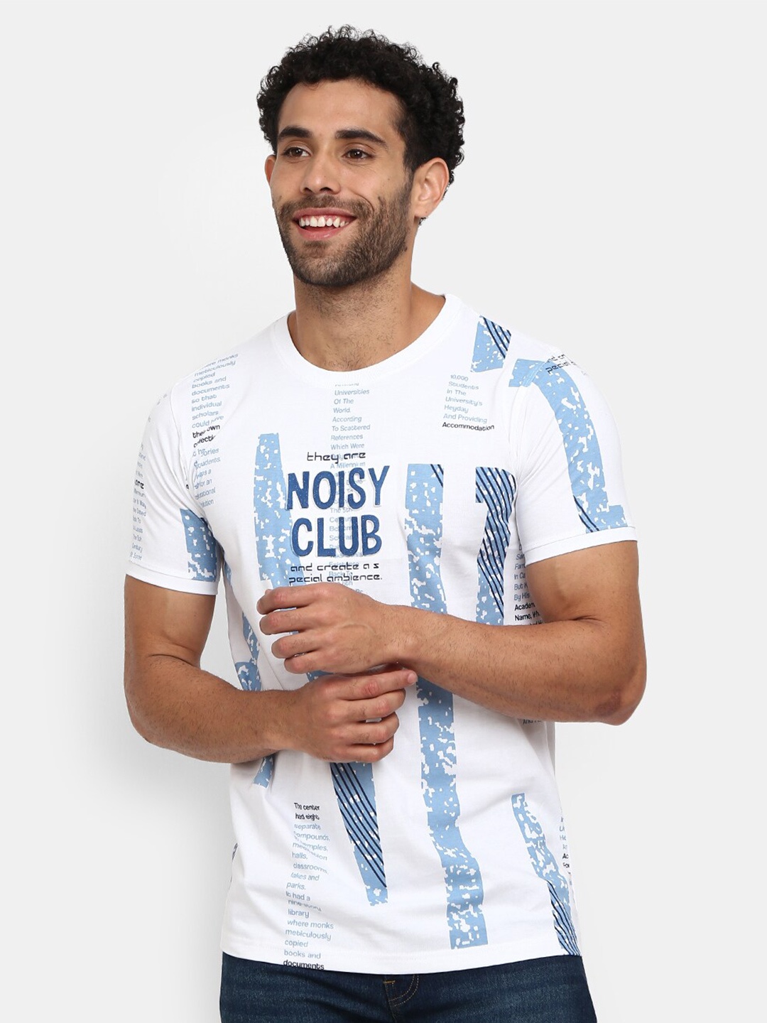 

V-Mart Men White & Blue Printed Slim Fit T-shirt