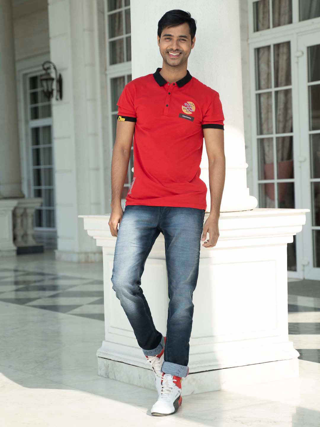 

V-Mart Men Red Typography Printed Polo Collar Slim Fit T-shirt
