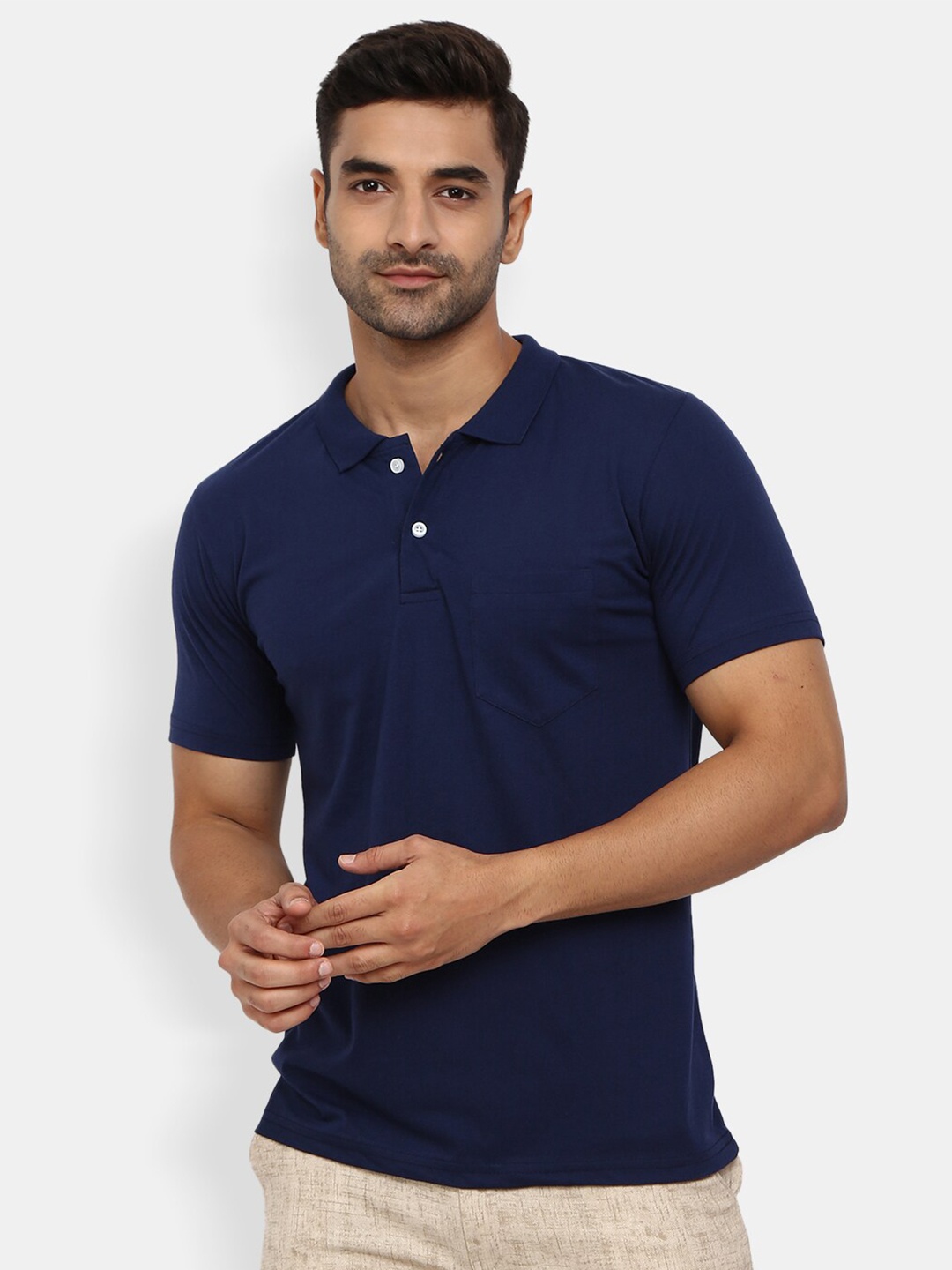 

V-Mart Men Navy Blue Polo Collar Slim Fit T-shirt