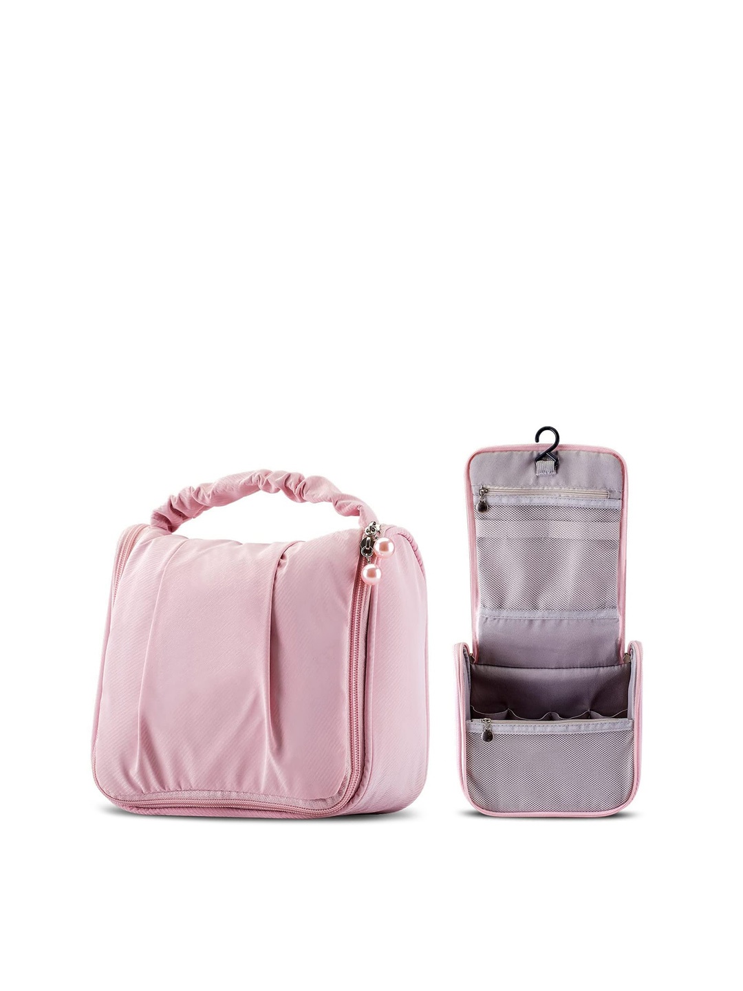 

HOUSE OF QUIRK Pink Solid Make Up Hanging Water Resistant Wash Bag