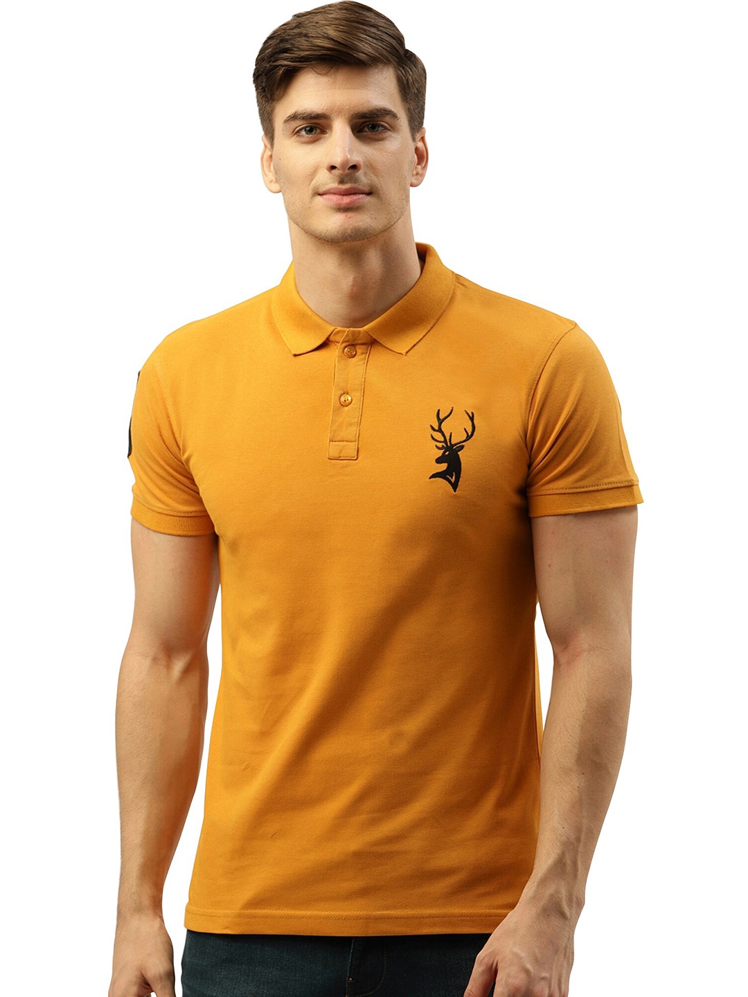 

PORTBLAIR Men Mustard Yellow Polo Collar Slim Fit T-shirt