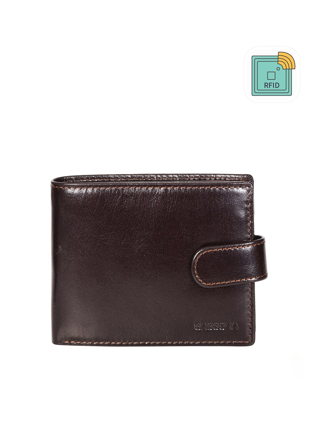 

Sassora Men Brown Genuine Leather RFID Two Fold Wallet