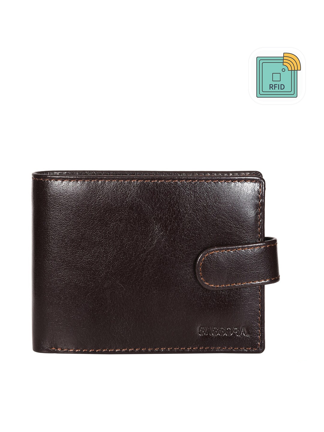 

Sassora Men Brown Genuine Leather RFID Two Fold Wallet