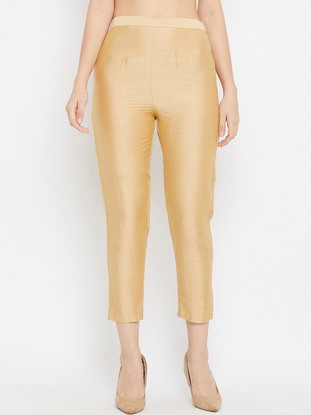 

Clora Creation Women Beige Smart Easy Wash Pleated Cigarette Trouser