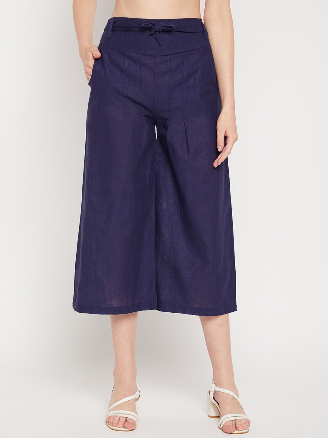 

Clora Creation Women Blue Solid Smart Easy Wash Pleated Culottes