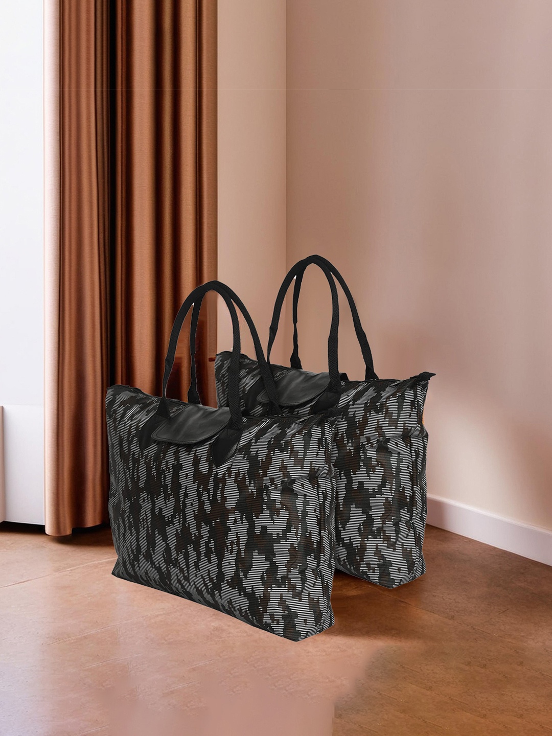 

Kuber Industries Black Pack Of 2 Camouflage Oversized Shopper Handheld Bag