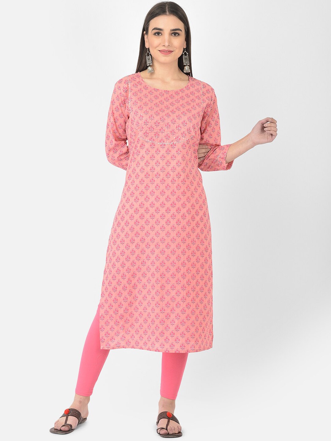 

Pistaa Women Pink Ethnic Motifs Printed Floral Kurta
