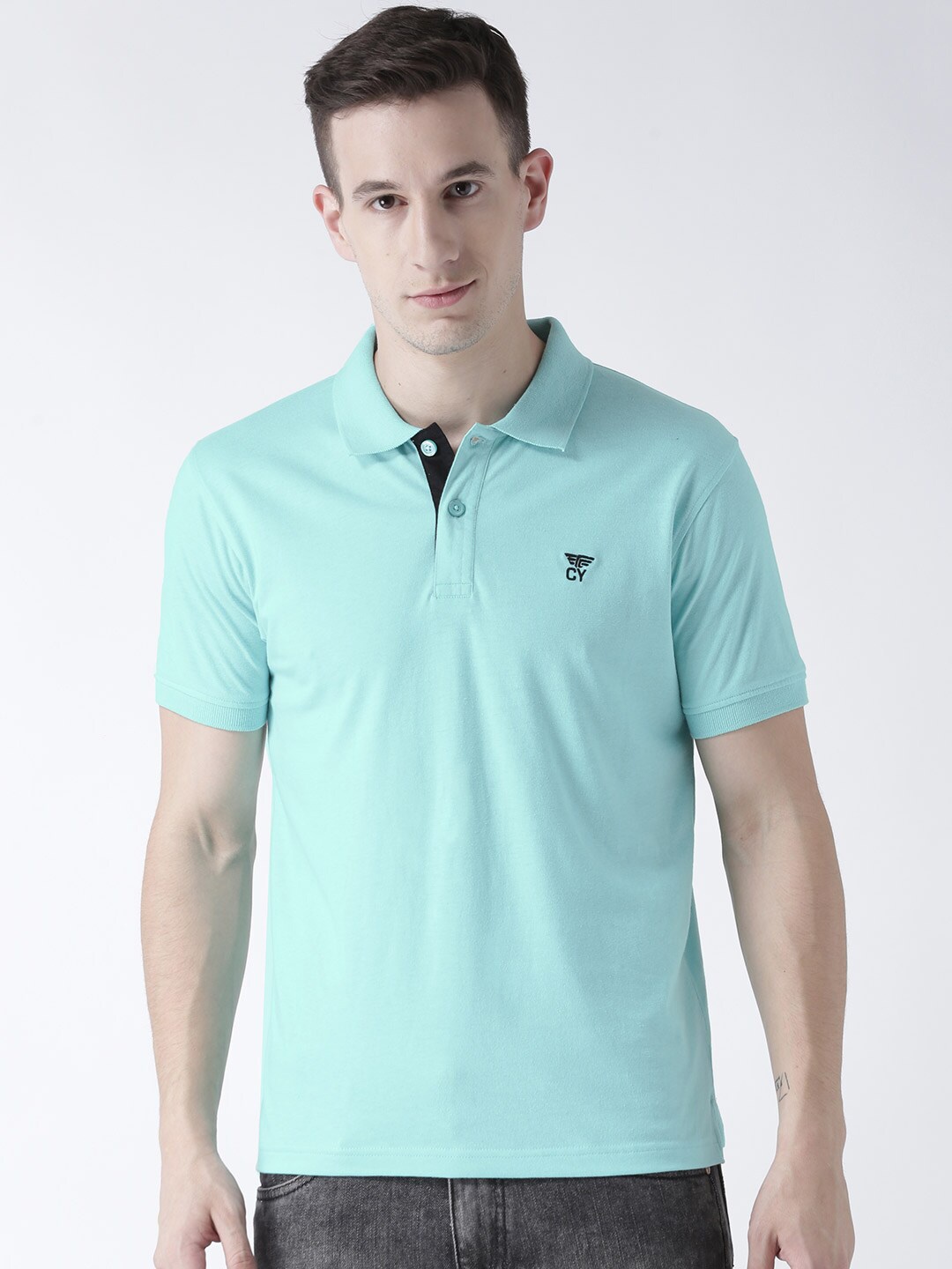 

Club York Men Blue Polo Collar T-shirt