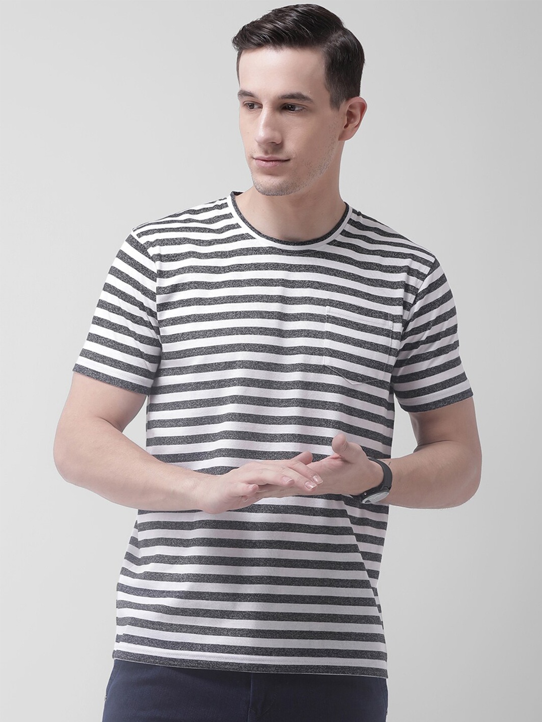

Club York Men White & Grey Striped T-shirt