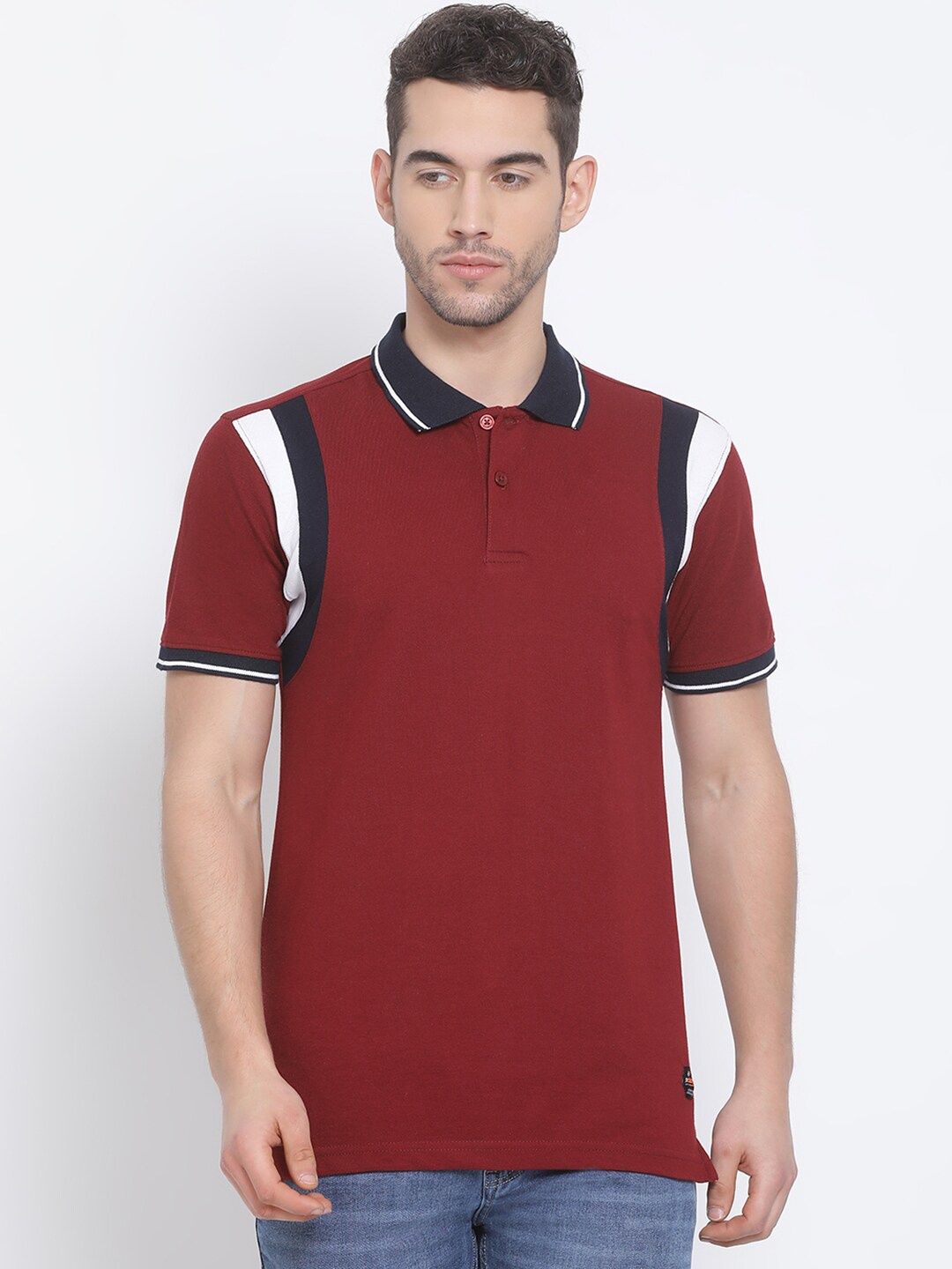 

Club York Men Maroon Colourblocked Polo Collar T-shirt