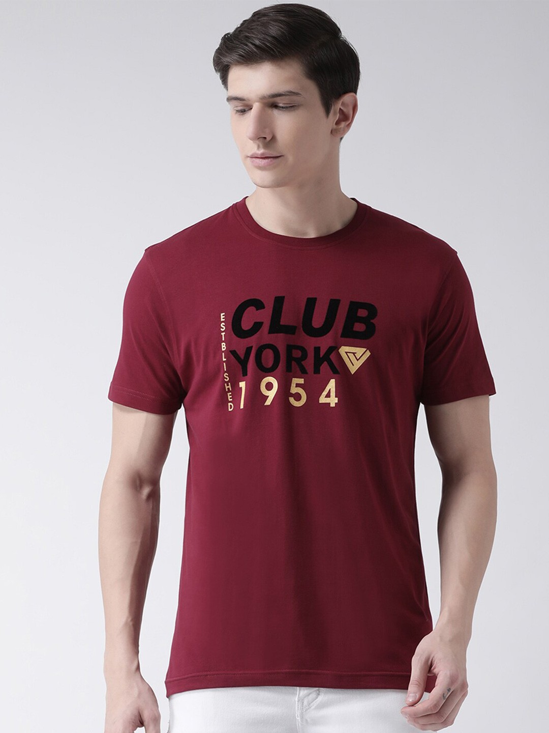 

Club York Men Maroon Typography Printed Cotton Round Neck T-shirt