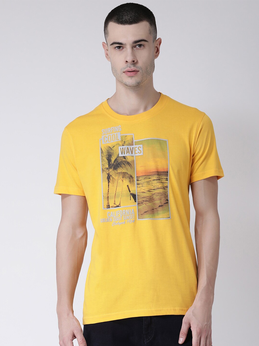 

Club York Men Yellow Printed T-shirt