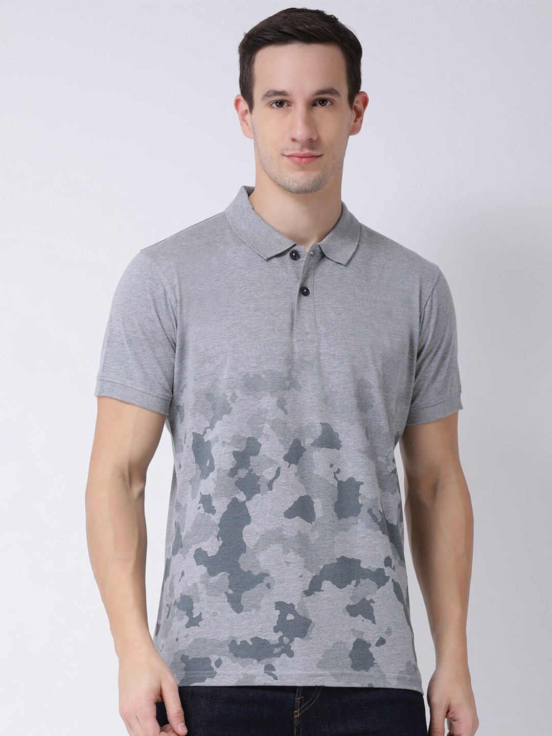 

Club York Men Grey Printed Polo Collar T-shirt