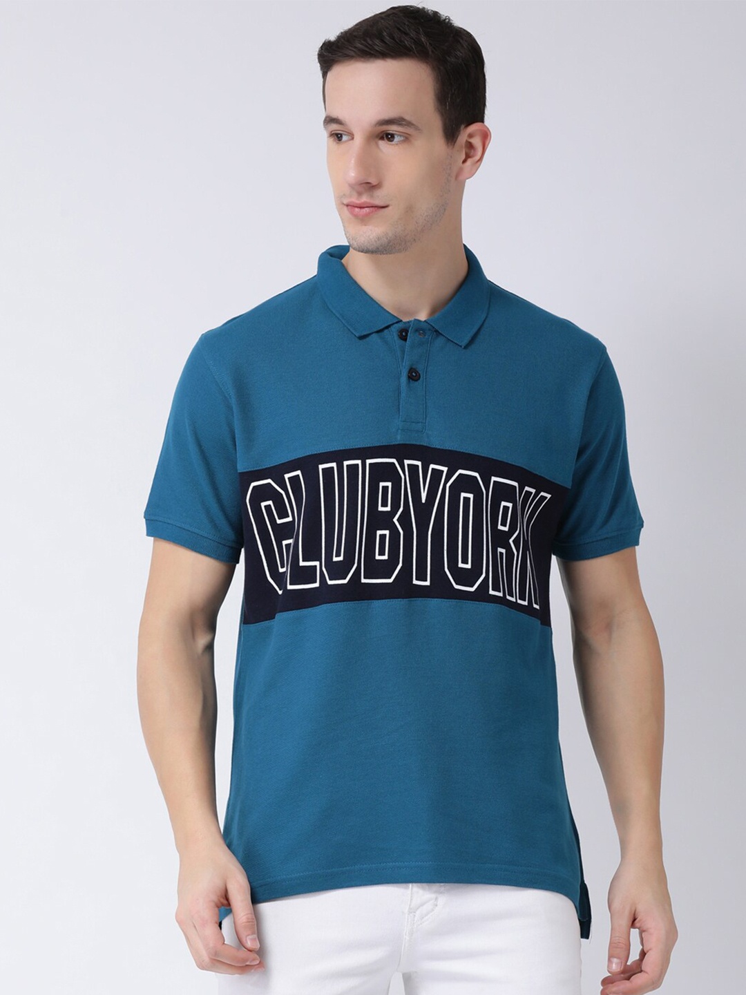 

Club York Men Teal Typography Printed Cotton T-shirt