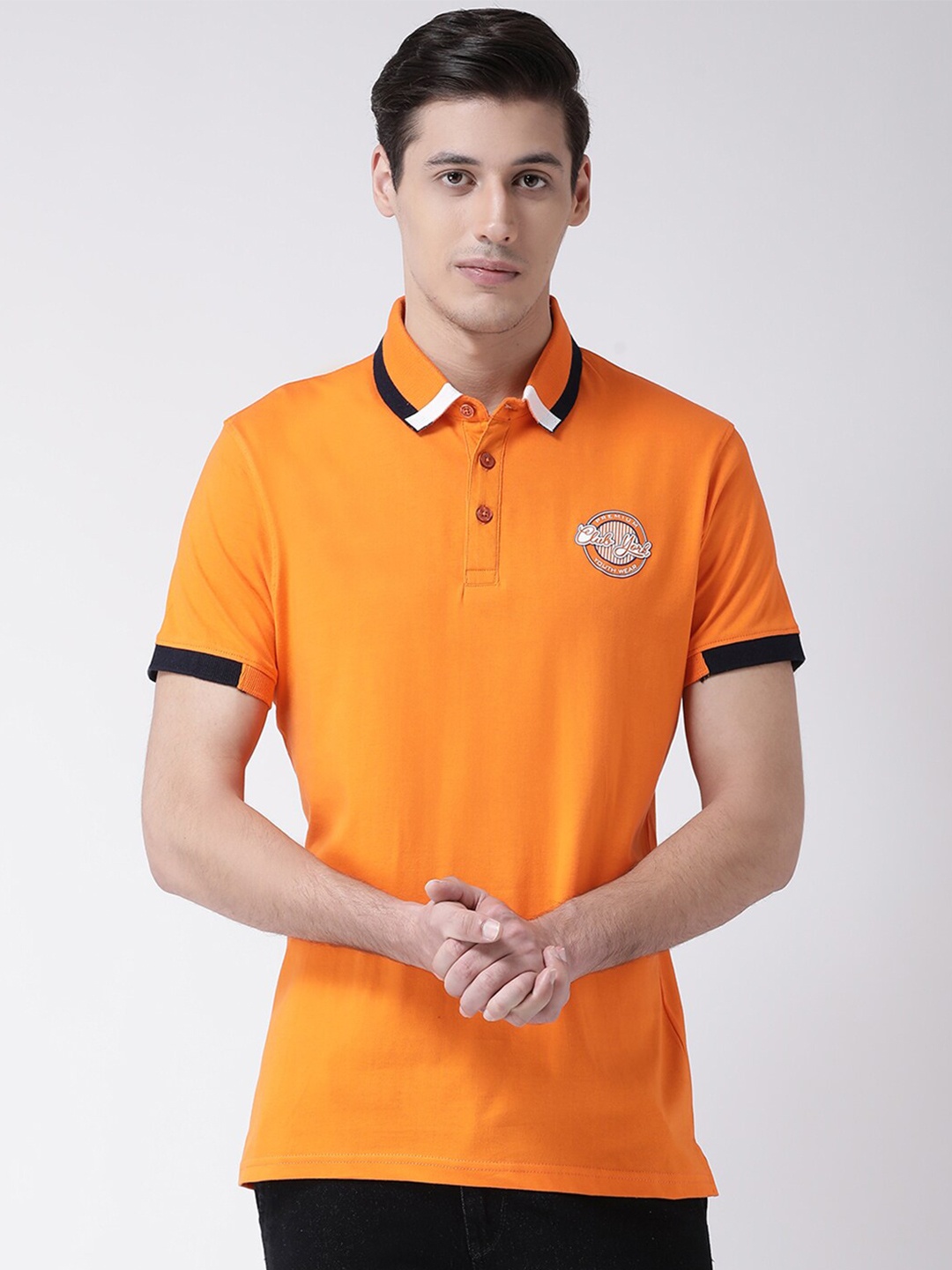 

Club York Men Orange Polo Collar T-shirt
