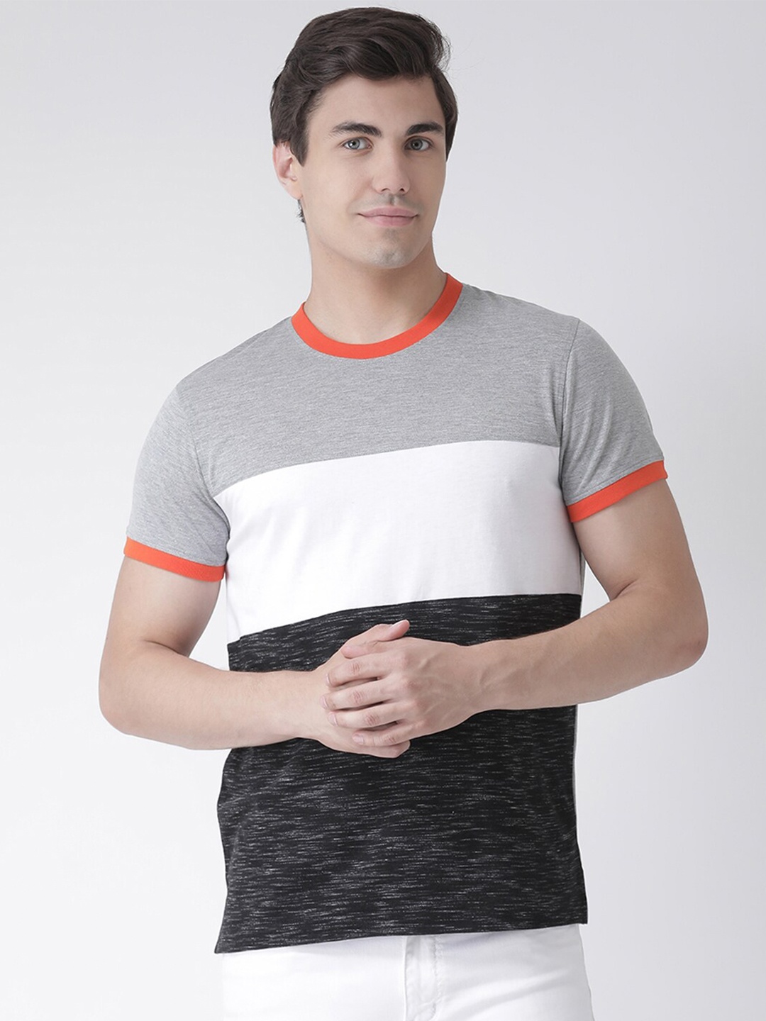 

Club York Men Grey & Charcoal Colourblocked Cotton T-shirt