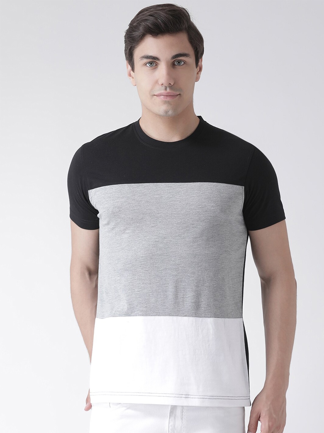 

Club York Men Black & White Colourblocked T-shirt