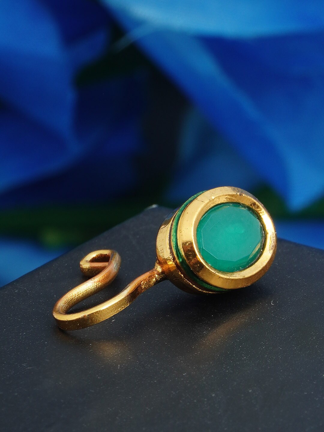 

Urmika Women Gold-Plated Green Stone-Studded Nosepin