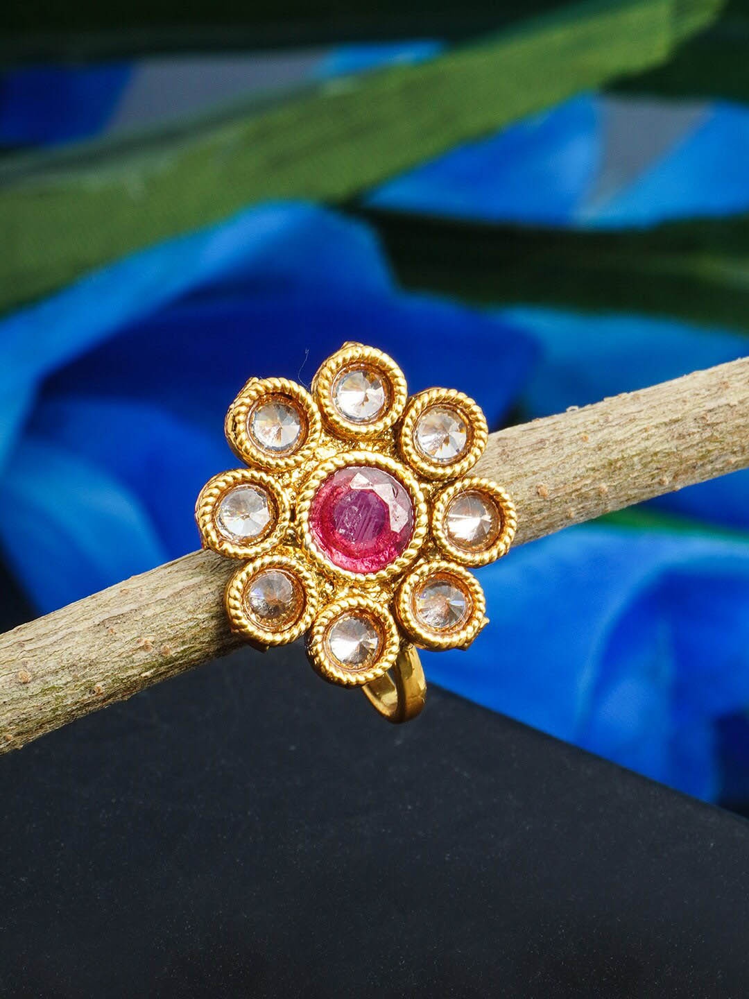 

Urmika Gold-Toned White & Pink Stone-Studded Nosepin