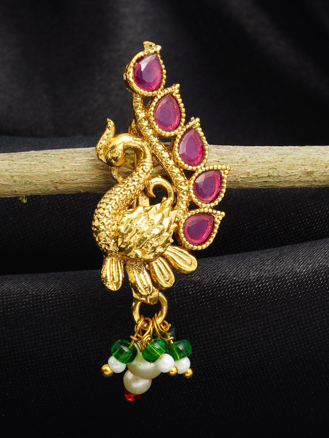 

Urmika Gold-Toned & Pink Crystal Studded Peacock Nosepin