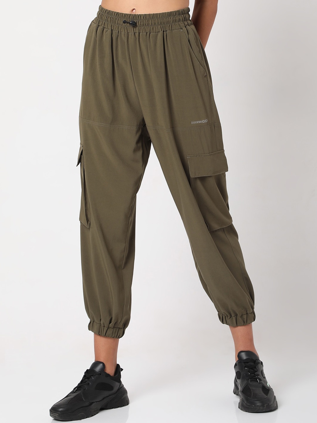 

Silvertraq Women Olive Green Straight Fit High-Rise Jogger Trouser