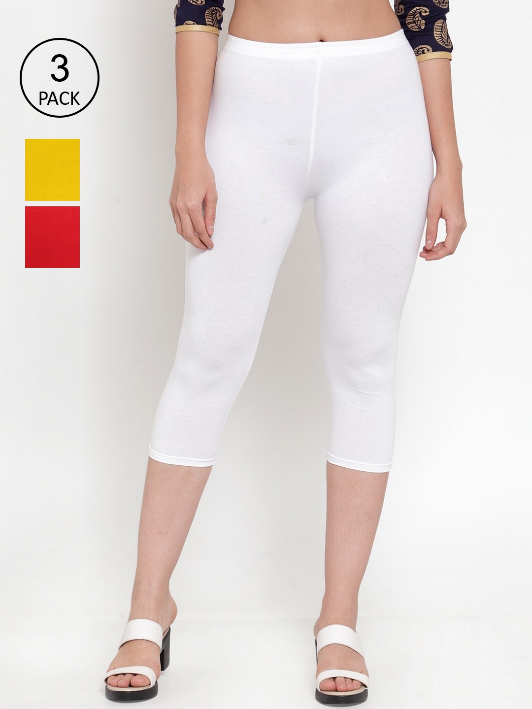 

Jinfo Women Pack of 3 Solid Capris, White
