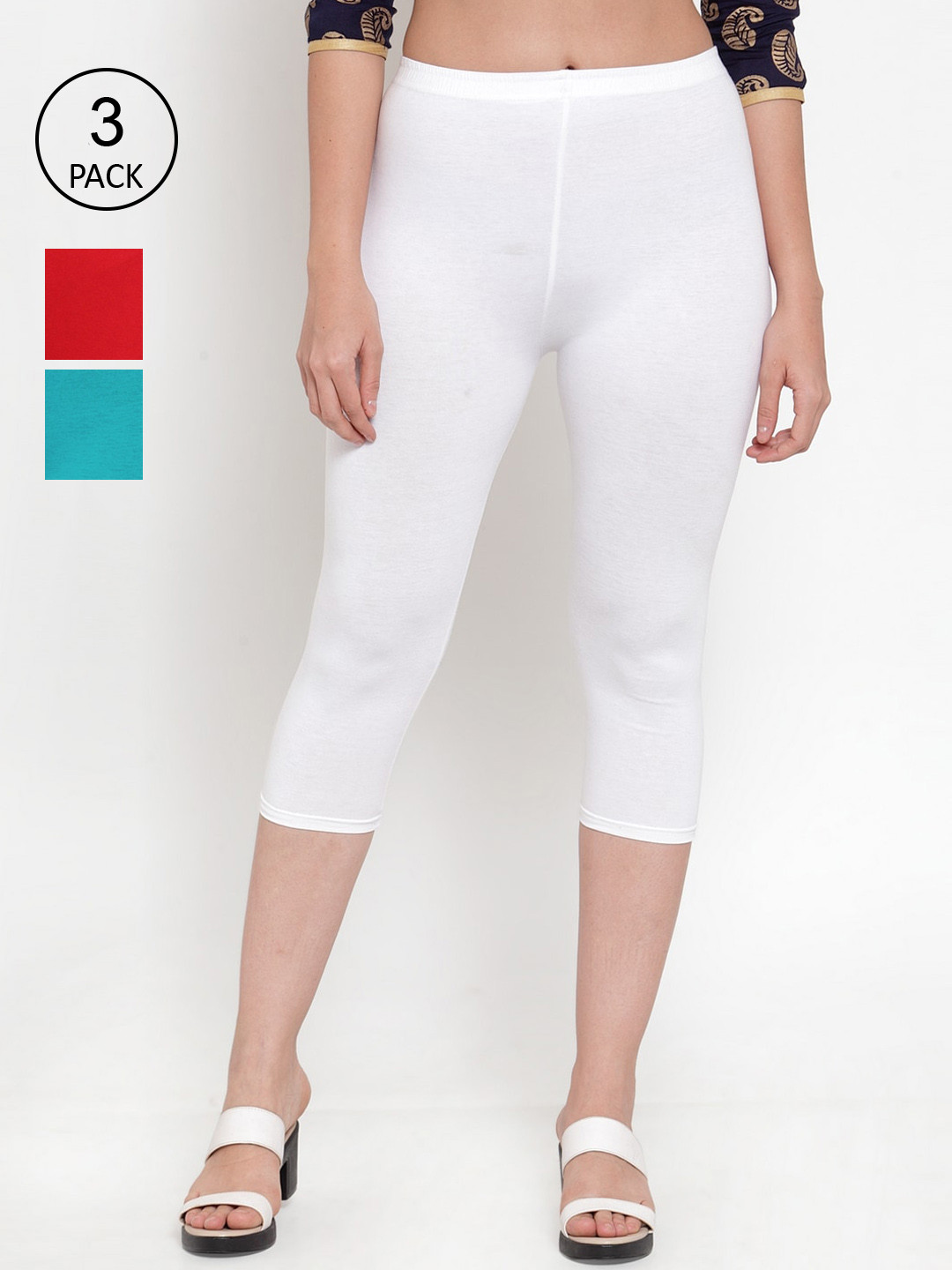 

Jinfo Women White & Red Capris