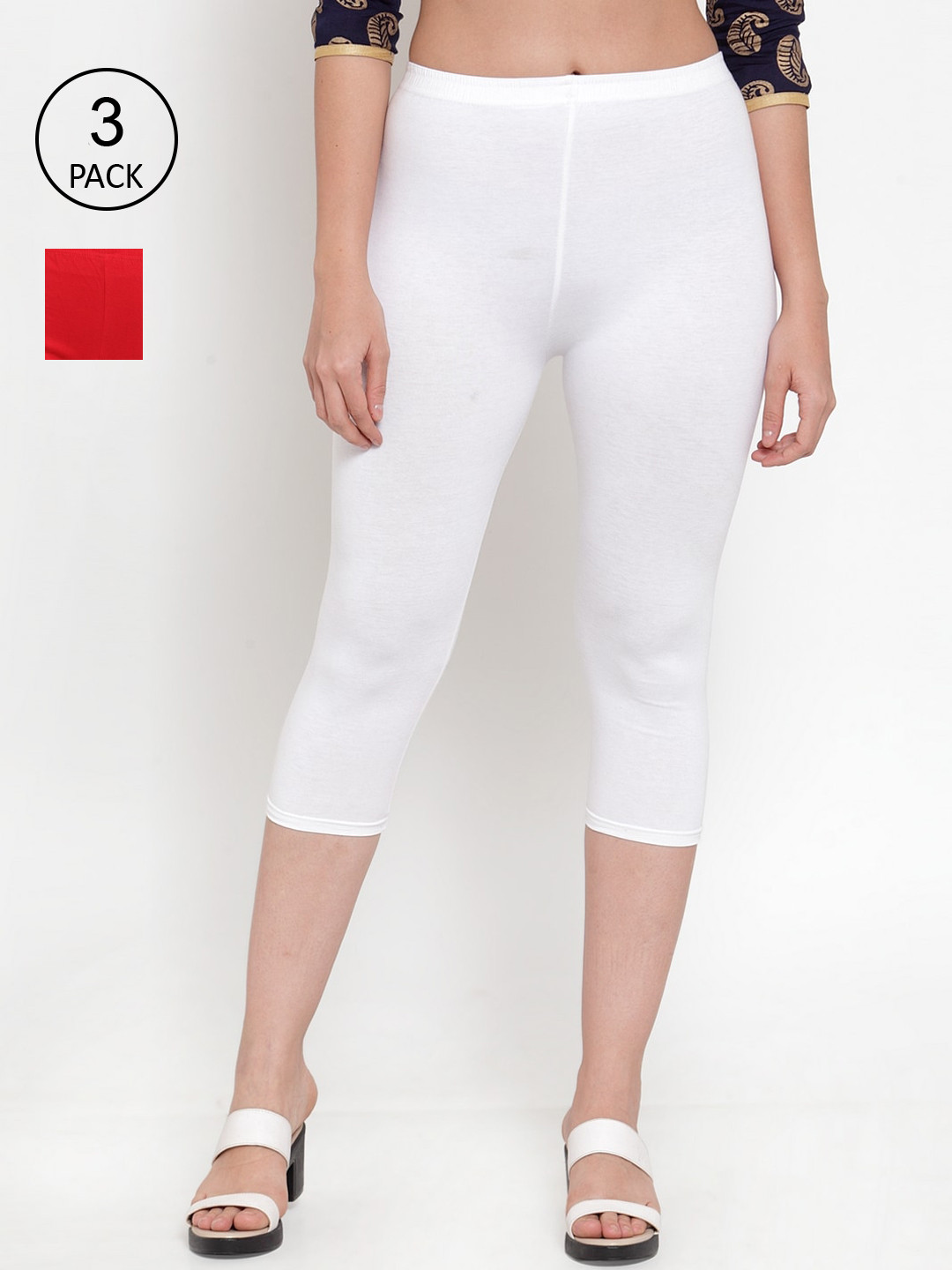 

Jinfo Women Pack Of 3 Solid Capris, White