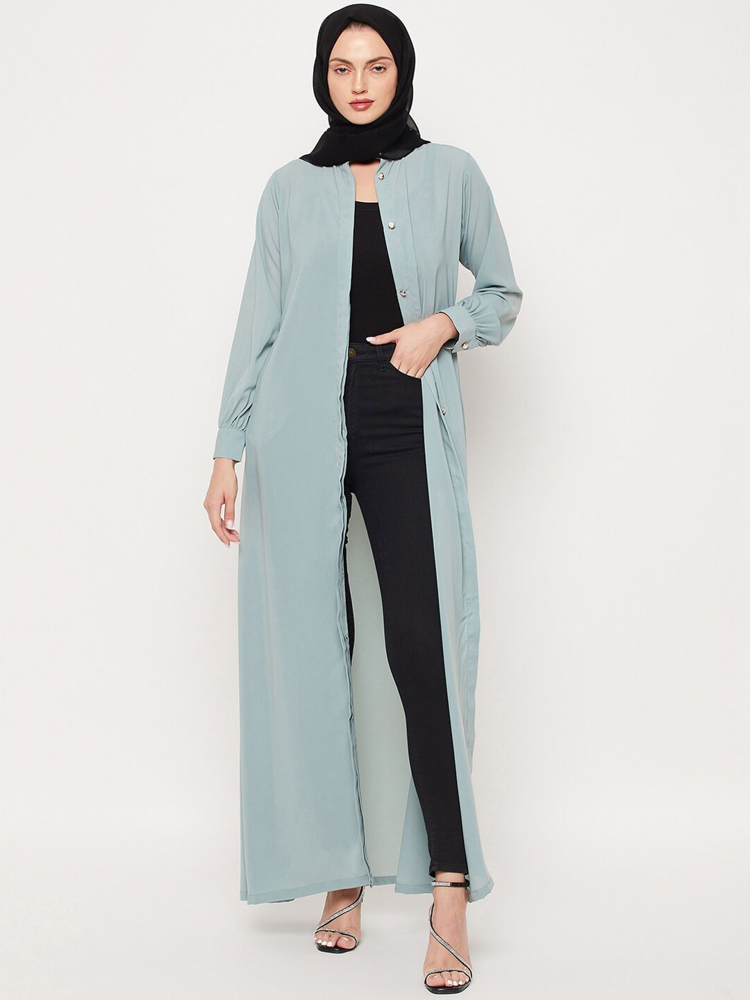 

NABIA Women Sea Green Solid Abaya Burqas