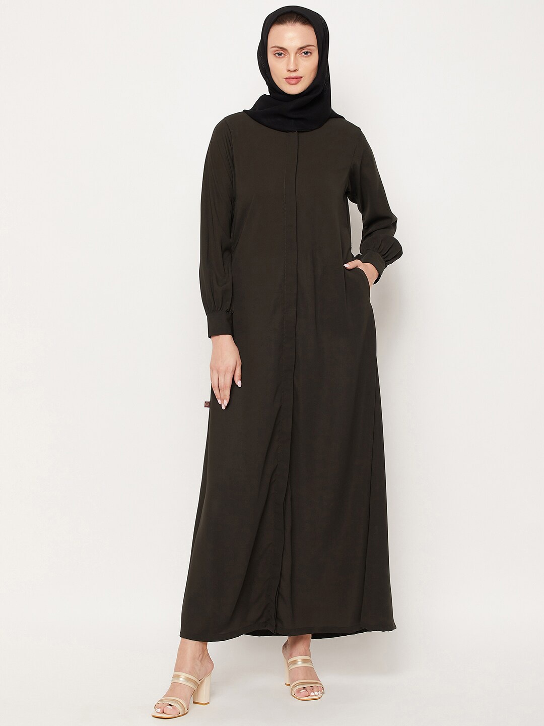 

NABIA Women Olive-Green Solid Abaya Burqa With Hijab
