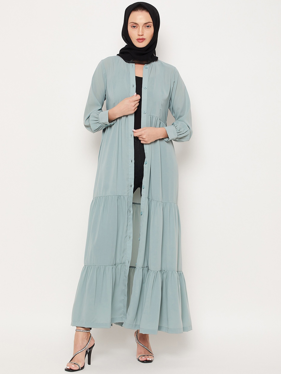 

NABIA Women Sea Green Solid Abaya Burqas