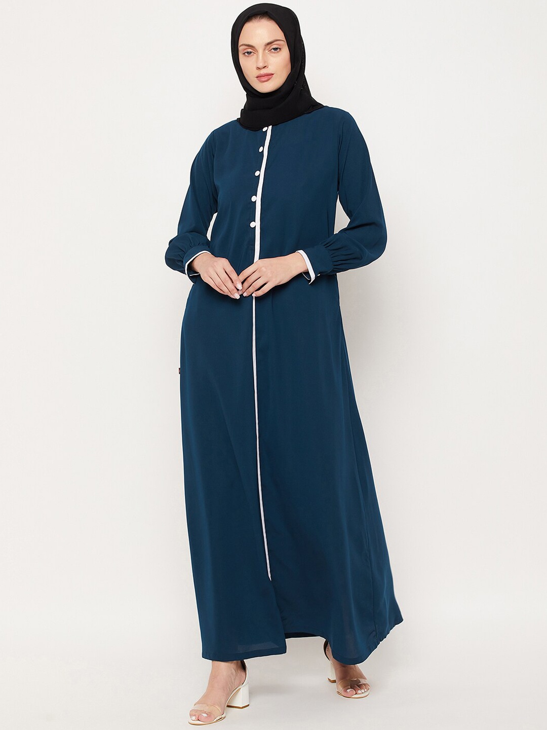 

NABIA Women Teal Blue Solid Burqas With Hijab