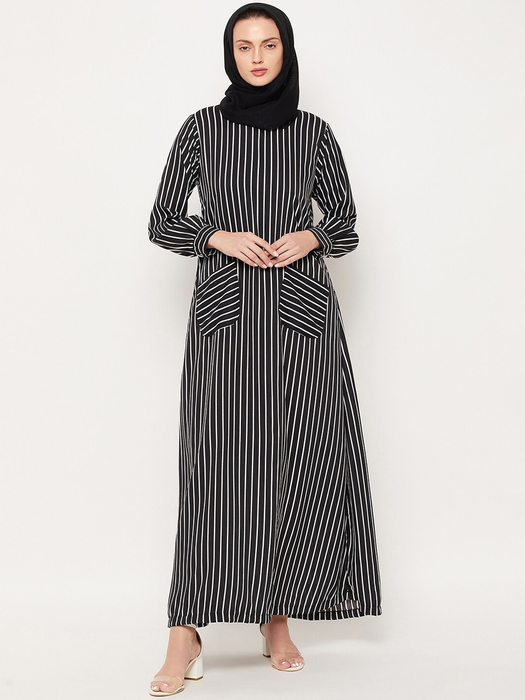 

NABIA Women Black Striped Burqas With Hijab