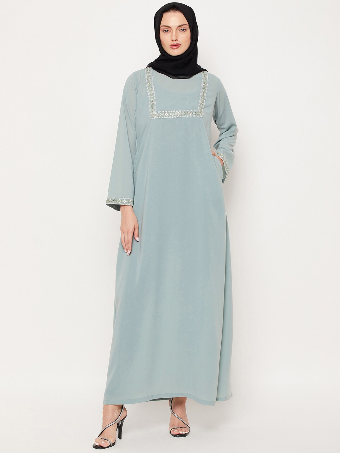 

NABIA Women Sea Green Solid Abaya Burqas
